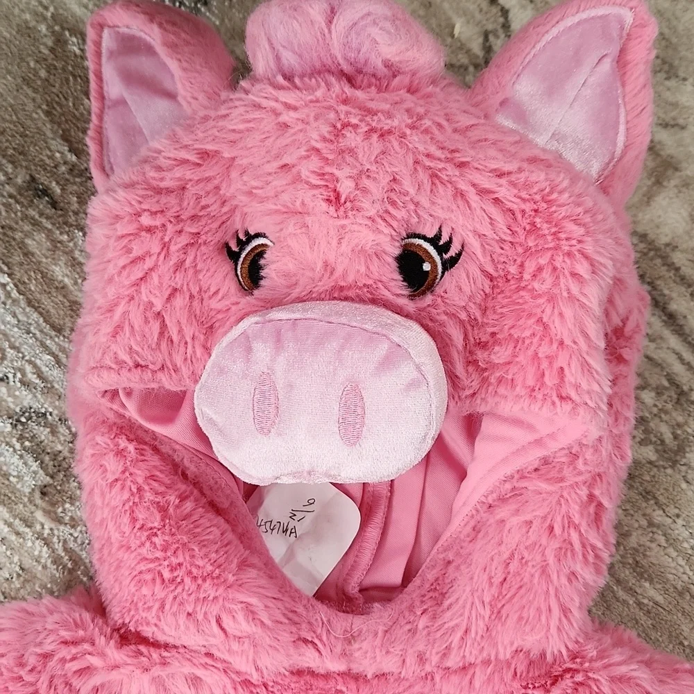 Pink Fuzzy Pig Hoodie, size 6-12 months